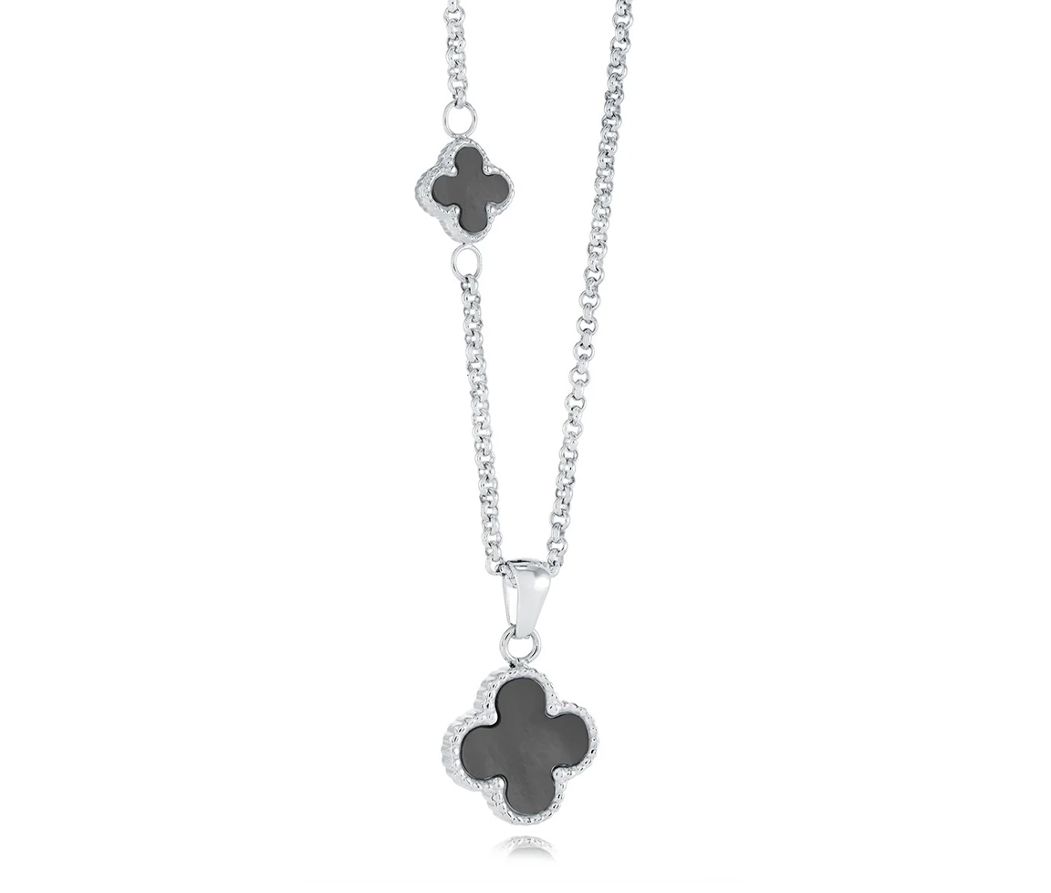 COLLIER EN ACIER OU ACIER/PVD OR SERTI DE TRÈFLES REVERSIBLES ONYX ET NACRE - IG SWP117 - VÉLORIA COLLIER EN ACIER OU ACIER/PVD OR SERTI DE TRÈFLES REVERSIBLES ONYX ET NACRE - IG SWP117 - VÉLORIA