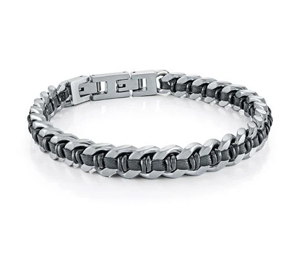 BRACELET EN ACIER ET CUIR TRESSÉ - IG SMB626BK - ITALGEM BRACELET EN ACIER ET CUIR TRESSÉ - IG SMB626BK - ITALGEM