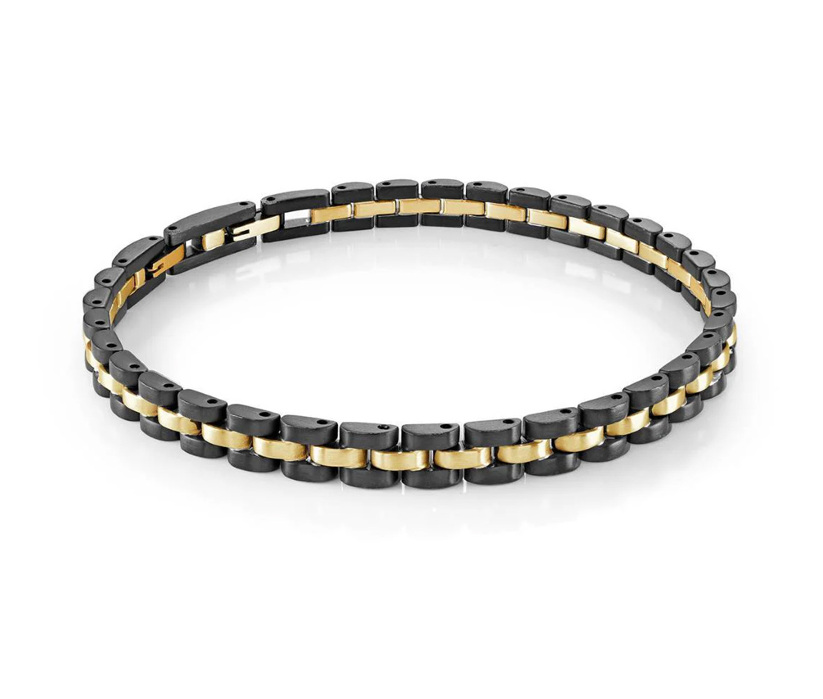BRACELET EN ACIER/PVD NOIR ET OR À MAILLE RX LINK - IG SMB793 - ITALGEM BRACELET EN ACIER/PVD NOIR ET OR À MAILLE RX LINK - IG SMB793 - ITALGEM