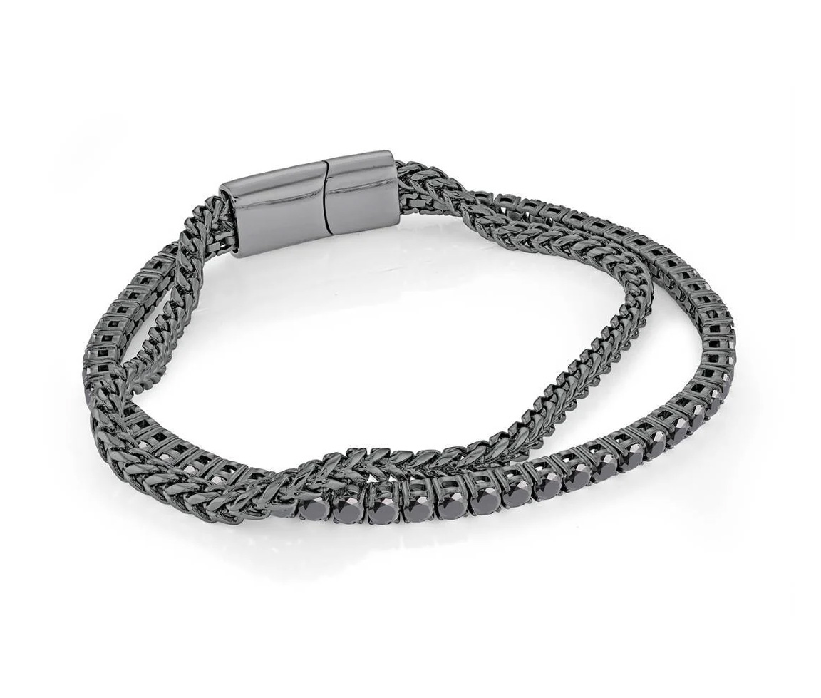 BRACELET DOUBLE EN ACIER/PVD GUNMETAL À MAILLE FRANCO ET TENNIS SERTI DE CUBIQUES ZIRCONIAS - IG SMB756BK8 - ITALGEM BRACELET DOUBLE EN ACIER/PVD GUNMETAL À MAILLE FRANCO ET TENNIS SERTI DE CUBIQUES ZIRCONIAS - IG SMB756BK8 - ITALGEM