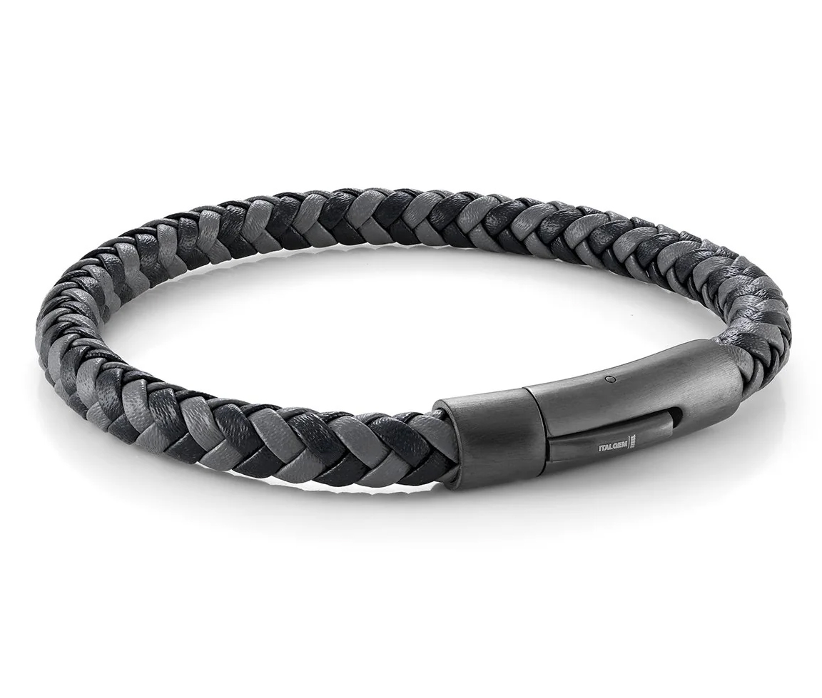 BRACELET CUIR TRESSÉ AVEC FERMOIR EN ACIER/PVD GUNMETAL - IG SLB649 - ITALGEM BRACELET CUIR TRESSÉ AVEC FERMOIR EN ACIER/PVD GUNMETAL - IG SLB649 - ITALGEM