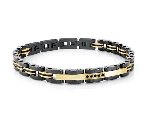 BRACELET EN ACIER/PVD OR ET CÉRAMIQUE NOIR SERTI DE CUBIQUES ZIRCONIAS NOIRS - IG SMB566 - ITALGEM BRACELET EN ACIER/PVD OR ET CÉRAMIQUE NOIR SERTI DE CUBIQUES ZIRCONIAS NOIRS - IG SMB566 - ITALGEM