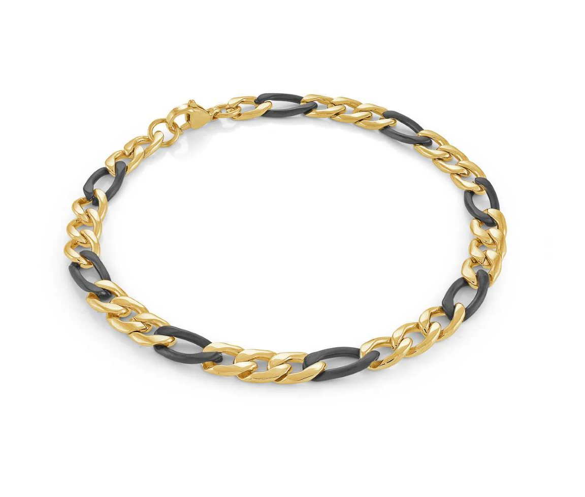 BRACELET EN ACIER/PVD OR ET NOIR À MAILLE FIGARO - IG STTN26/8 - ITALGEM BRACELET EN ACIER/PVD OR ET NOIR À MAILLE FIGARO - IG STTN26/8 - ITALGEM