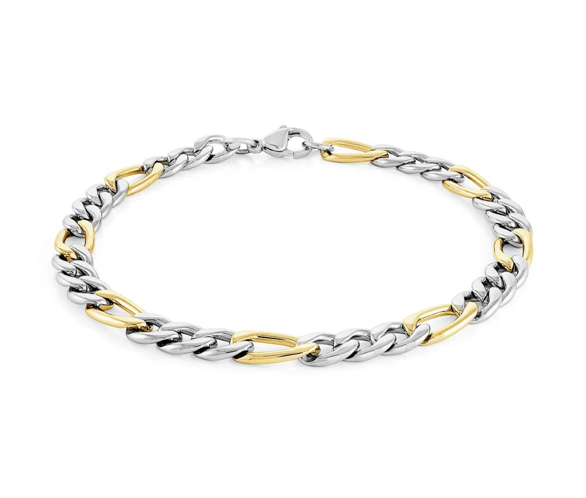 BRACELET EN ACIER/PVD OR 2 TONS À MAILLE FIGARO - IG SMB481 - ITALGEM BRACELET EN ACIER/PVD OR 2 TONS À MAILLE FIGARO - IG SMB481 - ITALGEM