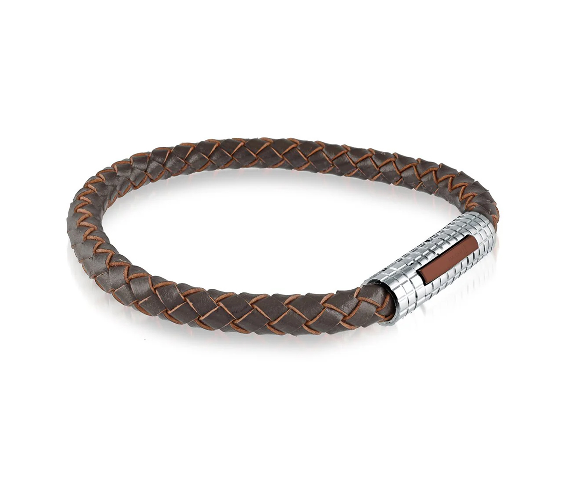 BRACELET EN CUIR BRUN TRESSÉ ET ACIER - IG SLB96 - ITALGEM BRACELET EN CUIR BRUN TRESSÉ ET ACIER - IG SLB96 - ITALGEM
