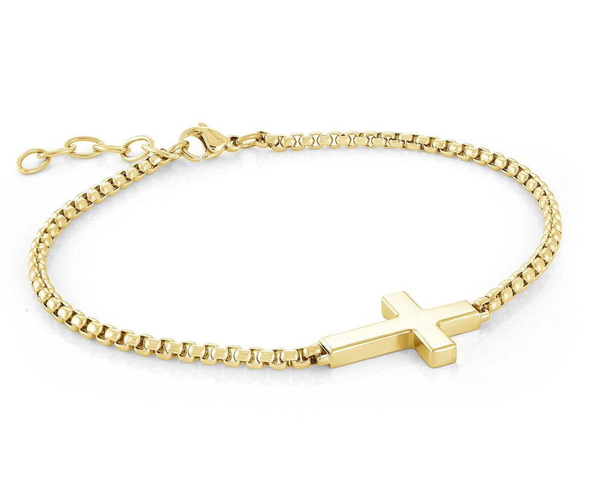 BRACELET AVEC CROIX LATÉRALE EN ACIER/PVD OR - IG SMB546 - ITALGEM BRACELET AVEC CROIX LATÉRALE EN ACIER/PVD OR - IG SMB546 - ITALGEM