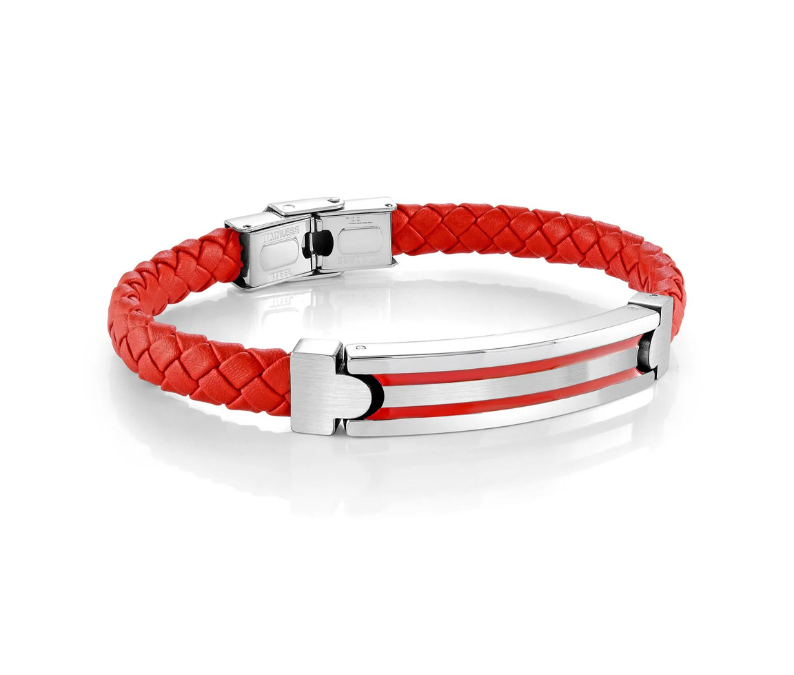 BRACELET EN CUIR ROUGE TRESSÉ ET EN ACIER/PVD ROUGE 2 TONS - IG SLB571 - ITALGEM BRACELET EN CUIR ROUGE TRESSÉ ET EN ACIER/PVD ROUGE 2 TONS - IG SLB571 - ITALGEM