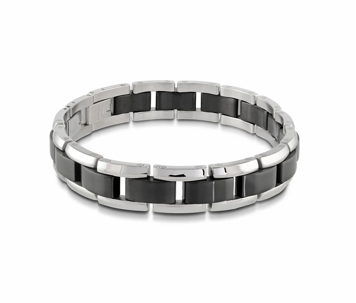 BRACELET EN ACIER/PVD NOIR 2 TONS AU CENTRE BROSSÉ - IG SMB69 - ITALGEM BRACELET EN ACIER/PVD NOIR 2 TONS AU CENTRE BROSSÉ - IG SMB69 - ITALGEM