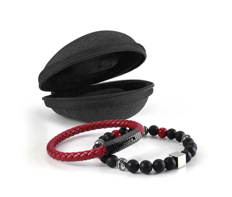 COMBO DE 2 BRACELETS BILLES D'ONYX, DE CORAIL ET D'ACIER AVEC SA POCHETTE - IG STACK21 - ITALGEM COMBO DE 2 BRACELETS BILLES D'ONYX, DE CORAIL ET D'ACIER AVEC SA POCHETTE - IG STACK21 - ITALGEM