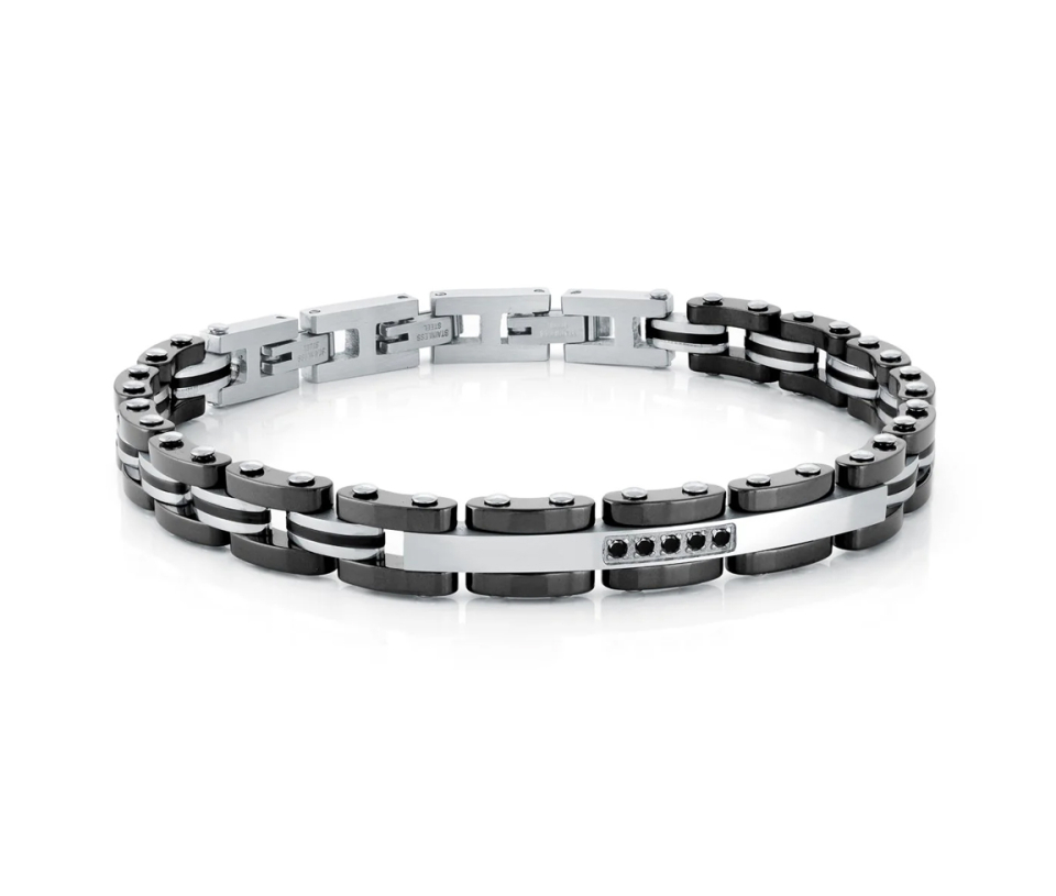 BRACELET EN ACIER ET CÉRAMIQUE NOIR SERTI DE CUBIQUES ZIRCONIAS NOIRS - IG SMB497 - ITALGEM BRACELET EN ACIER ET CÉRAMIQUE NOIR SERTI DE CUBIQUES ZIRCONIAS NOIRS - IG SMB497 - ITALGEM