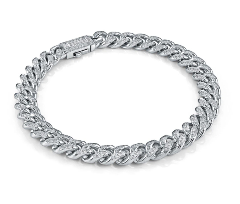 BRACELET EN ACIER À MAILLE GOURMETTE SERTI DE CUBIQUES ZIRCONIAS BRACELET EN ACIER À MAILLE GOURMETTE SERTI DE CUBIQUES ZIRCONIAS