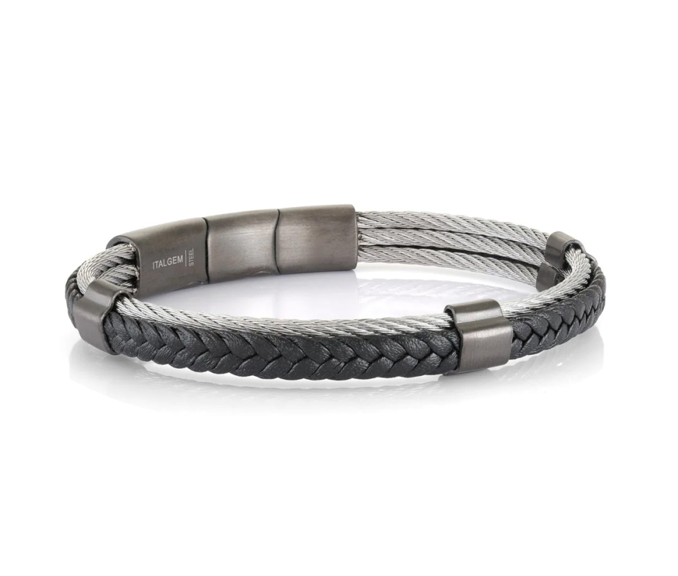 BRACELET EN CUIR TRESSÉ ET ACIER/PVD GUNMETAL - IG SMBG107 - ITALGEM BRACELET EN CUIR TRESSÉ ET ACIER/PVD GUNMETAL - IG SMBG107 - ITALGEM
