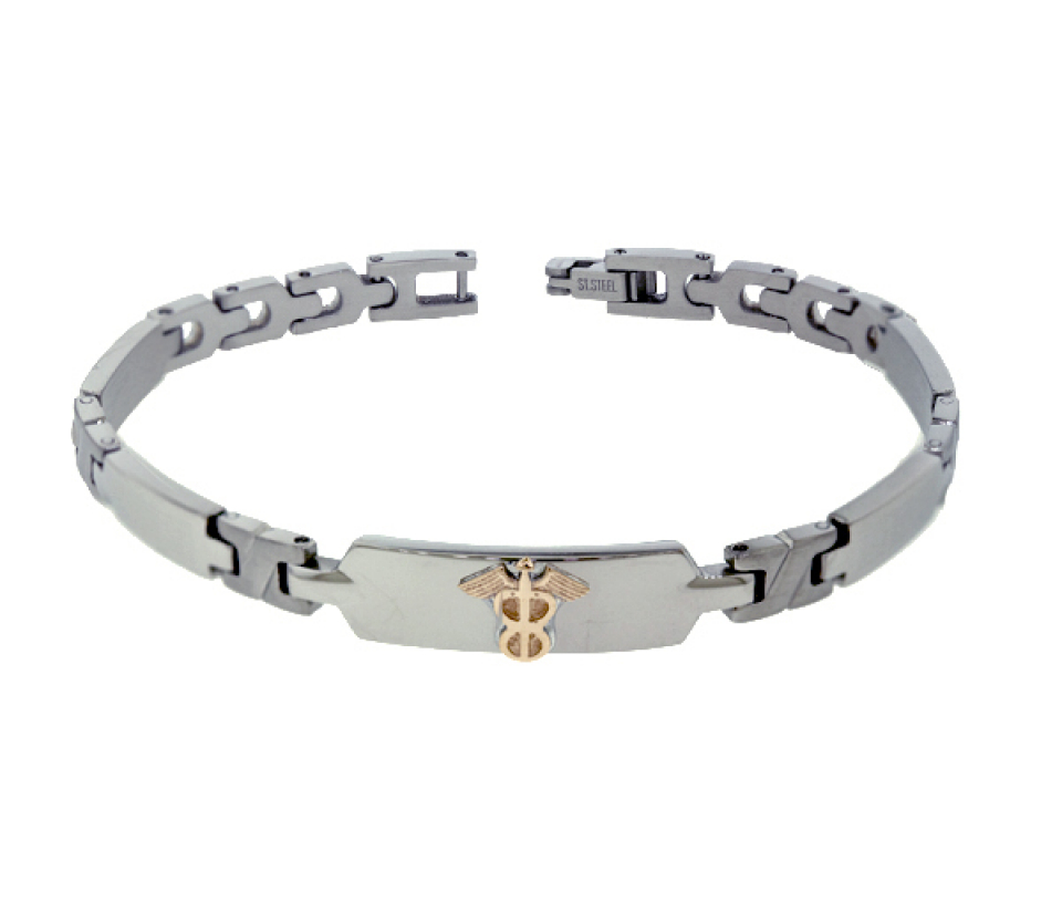 BRACELET MÉDICAL EN ACIER ET OR 10K À MOTIF VERSACE - WB BD406V - FAIT AU CANADA BRACELET MÉDICAL EN ACIER ET OR 10K À MOTIF VERSACE - WB BD406V - FAIT AU CANADA