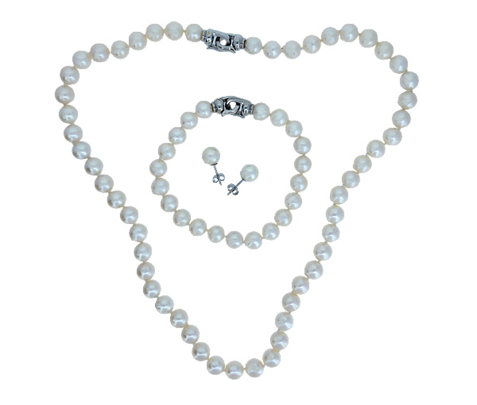ENSEMBLE COLLIER, BRACELET ET BOUCLES EN OR BLANC SERTIS DE PERLES DE CULTURE - CG UF35473 - PERLE D'IMPORTATION ENSEMBLE COLLIER, BRACELET ET BOUCLES EN OR BLANC SERTIS DE PERLES DE CULTURE - CG UF35473 - PERLE D'IMPORTATION