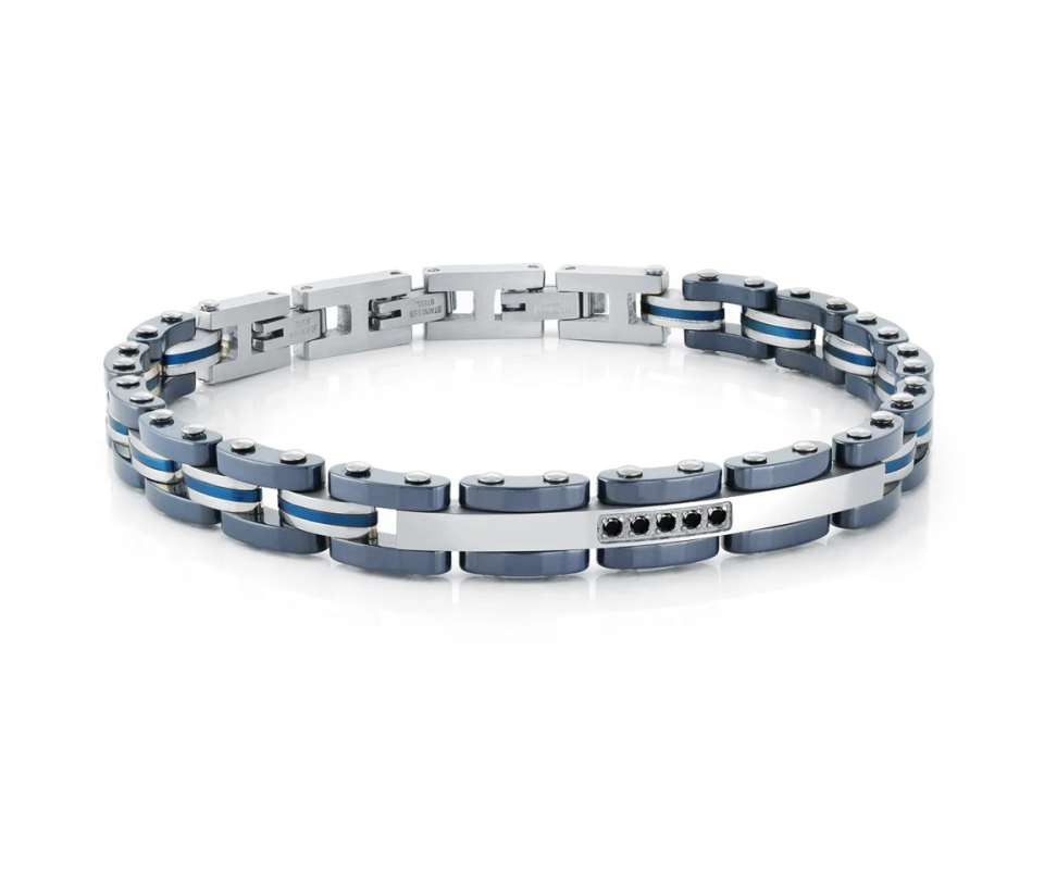BRACELET EN ACIER/PVD BLEU 2 TONS ET CÉRAMIQUE SERTI DE CUBIQUES ZIRCONIAS NOIRS - IG SMB475 - ITALGEM BRACELET EN ACIER/PVD BLEU 2 TONS ET CÉRAMIQUE SERTI DE CUBIQUES ZIRCONIAS NOIRS - IG SMB475 - ITALGEM