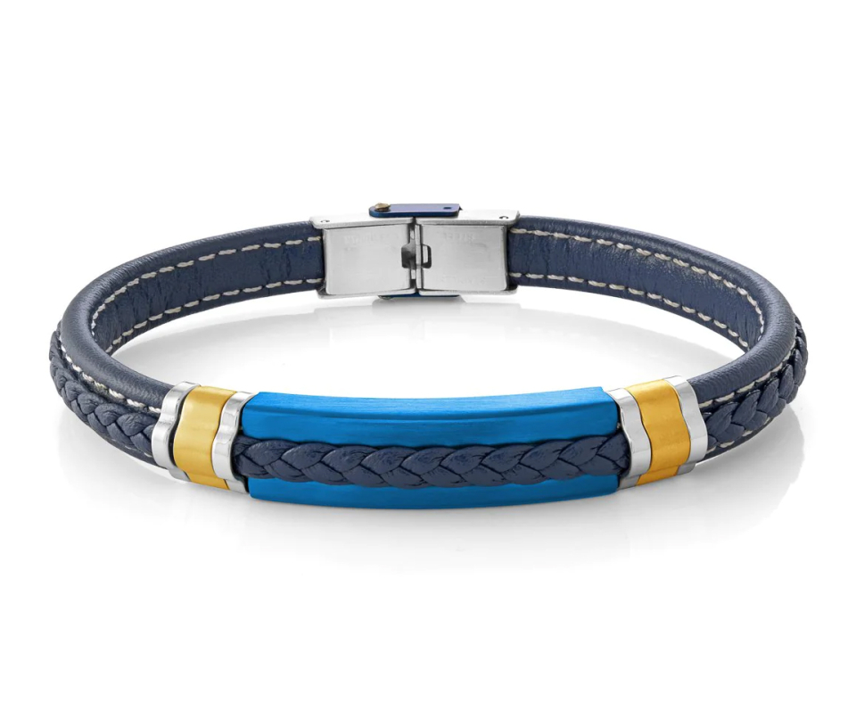 BRACELET EN CUIR ET ACIER/PVD OR ET BLEU - IG SLB553 - ITALGEM BRACELET EN CUIR ET ACIER/PVD OR ET BLEU - IG SLB553 - ITALGEM
