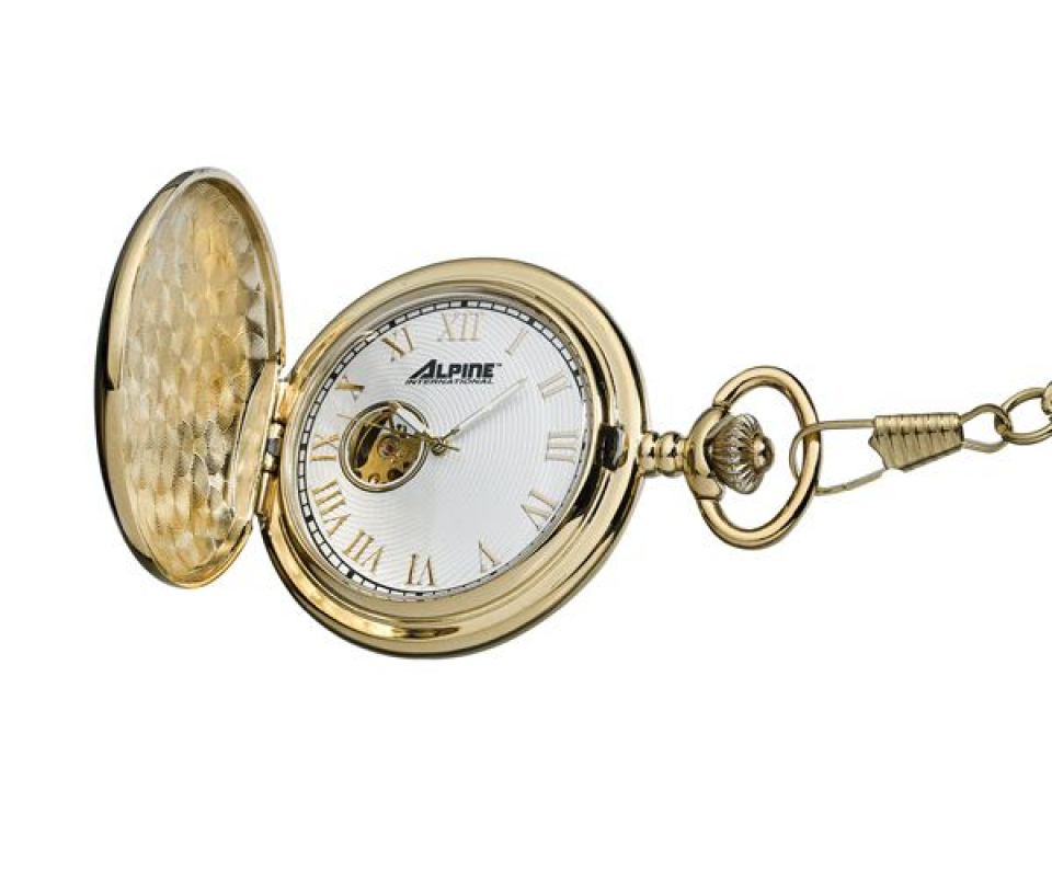 MONTRE DE POCHE MÉCANIQUE EN ACIER/PVD OR AVEC CHAINE - JM W3759 - ALPINE MONTRE DE POCHE MÉCANIQUE EN ACIER/PVD OR AVEC CHAINE - JM W3759 - ALPINE