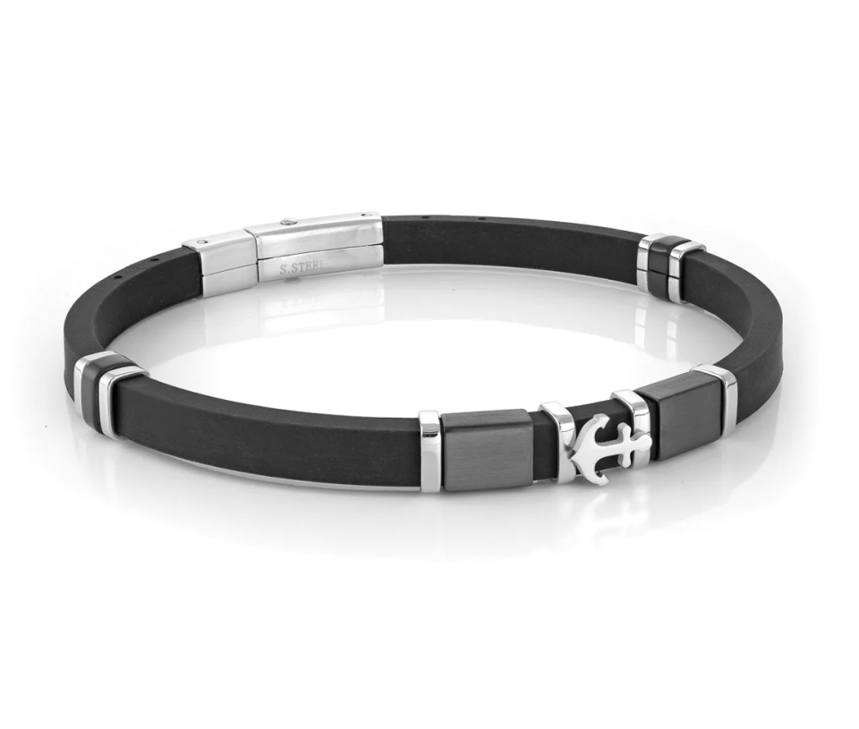 BRACELET EN CAOUTCHOUC ET ACIER AVEC BRELOQUE ANCRE - IG SBR1/NOIR - ITALGEM BRACELET EN CAOUTCHOUC ET ACIER AVEC BRELOQUE ANCRE - IG SBR1/NOIR - ITALGEM