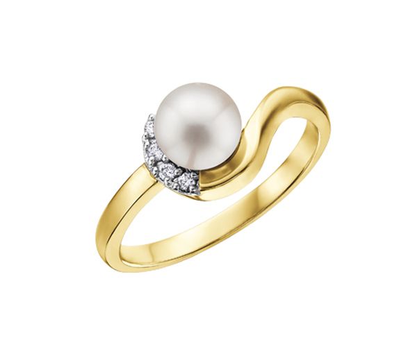BAGUE EN OR 10K SERTIE D'UNE PERLE DE CULTURE ET DE DIAMANTS - CR DD2145 - BIJOUX CANADIEN