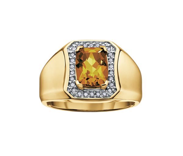 BAGUE EN OR SERTIE D'UN QUARTZ JAUNE ET DE DIAMANTS - CR DD2151 - BIJOUX CANADIEN