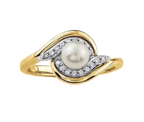 BAGUE EN OR 10K 2 TONS SERTIE D'UNE PERLE DE CULTURE ET DE DIAMANTS - CR DD2621 - BIJOUX CANADIEN