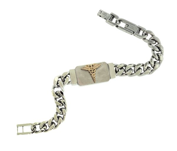 BRACELET MÉDICAL ACI/PVD OR GOURMETTE - IG SMAB34 - BIJOUX D'ACIER