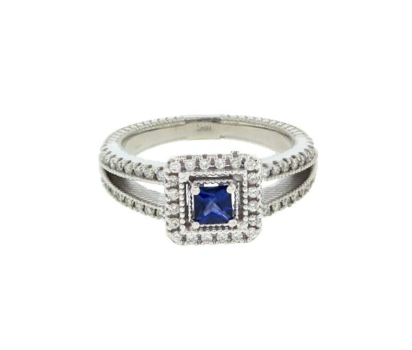 BAGUE EN OR AVEC UN SAPHIR ET DIAMANTS - SJ MK45SA - FAIT AU CANADA