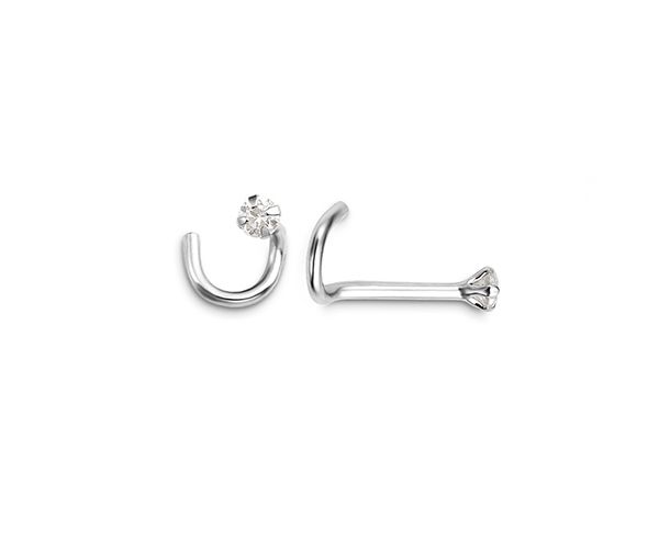 BOUCLE NEZ 14K TIGE COURBÉE CZ GRIFFES - SY 7044W - BIJOUX D'IMPORTATION