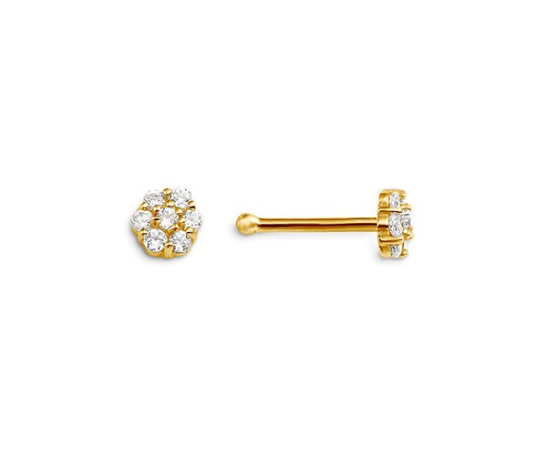 BOUCLE NEZ 14K TIGE DROITE FLEUR CZ - SY 7047Y - BIJOUX D'IMPORTATION