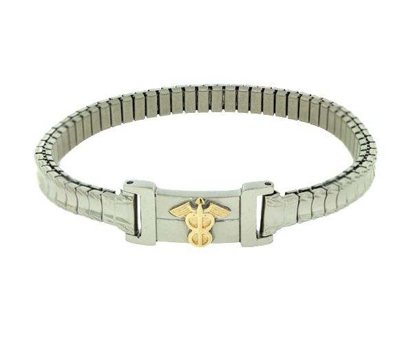 BRACELET MEDICAL EN ACIER ET OR JAUNE EXTENSIBLE - WB BMD242 - MEDICO BELLO