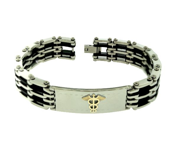 BRACELET MEDICAL EN ACIER/PVD NOIR ET OR JAUNE - WB BMD514 - MEDICO BELLO