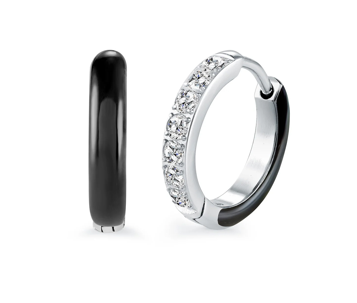 BOUCLES HUGGIES EN ACIER ET ÉMAIL AVEC CZ - IG SEA530 - VÉLORIA