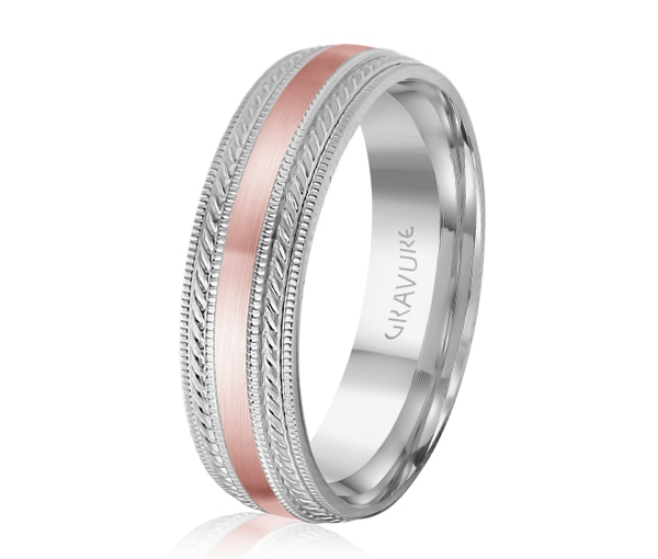 JONC EN OR OU EN PLATINE SATINÉ AU CENTRE ET MOTIF CORDE ET MILGRAIN SUR LES CÔTÉS - ML GH1212WP14 - MALO 