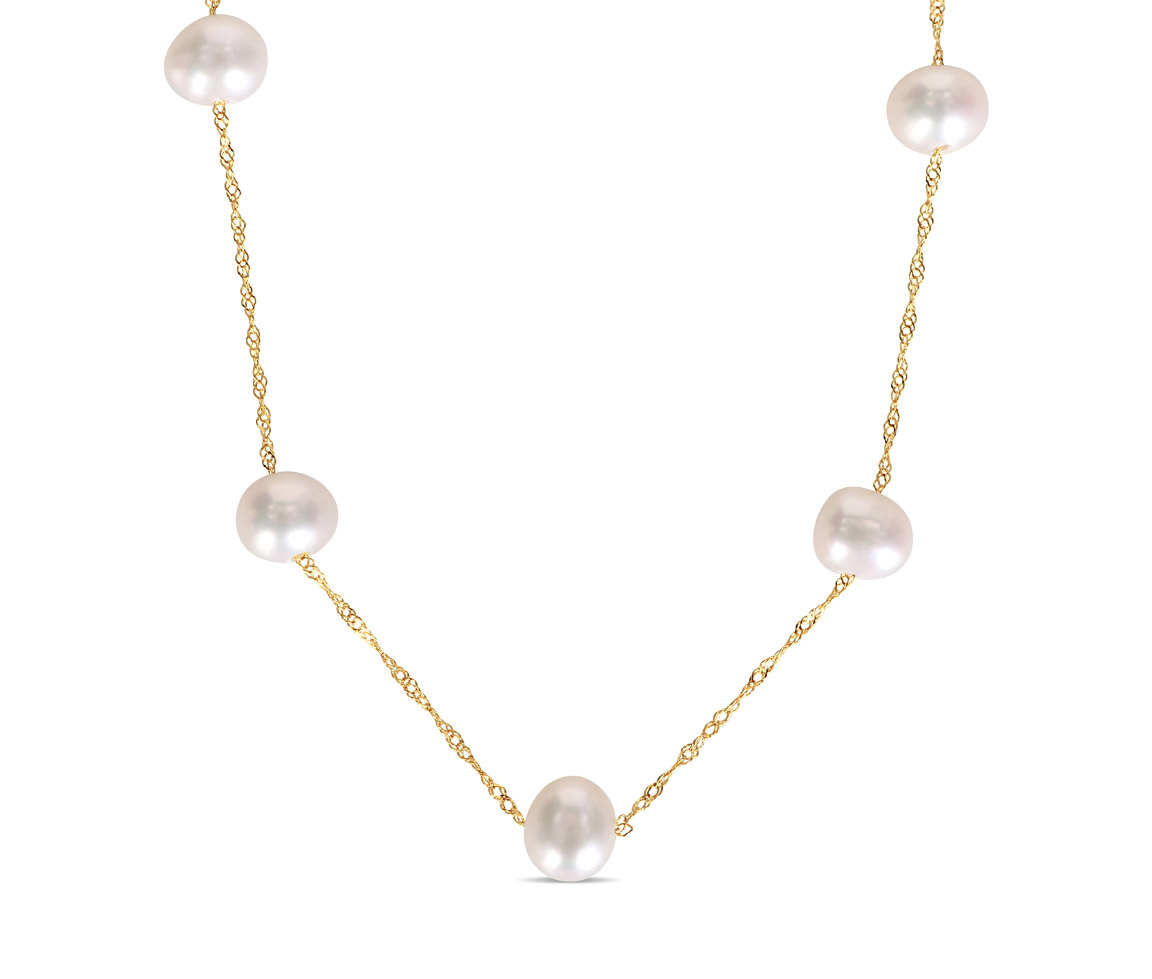 COLLIER EN OR AVEC CHAINE À MAILLE SINGAPOUR SERTI DE PERLES D'EAU DOUCE - DM NWKT1300Y - PERLE D'IMPORTATION