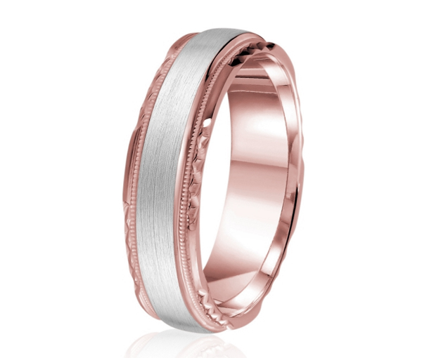 JONC EN OR OU EN PLATINE AVEC FINI SATINÉ AVEC MOTIF MILGRAIN ET TAILLE DIAMANT SUR LES CÔTÉS - ML GH1265PW14 - MALO 