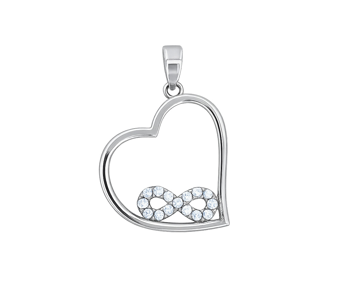PENDENTIF COEUR/INFINI EN OR JAUNE OU BLANC SERTI DE CUBIQUES ZIRCONIAS - MB COEUR90W - BIJOUX D'IMPORTATION