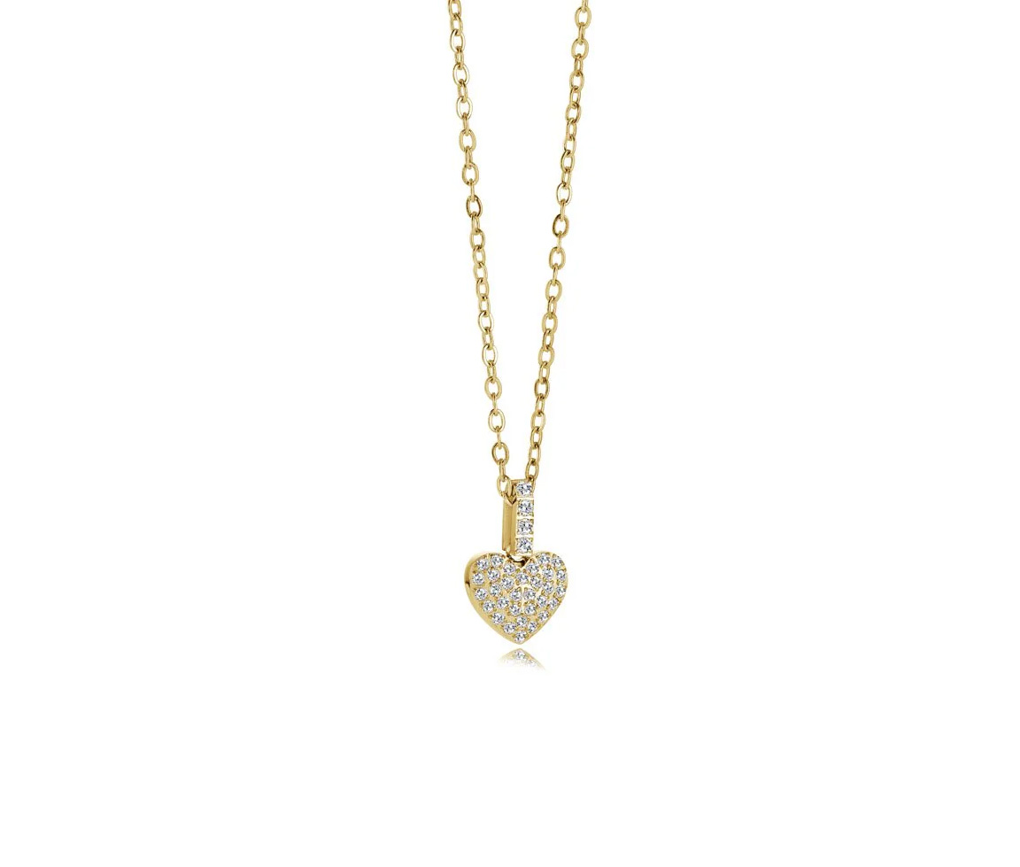 PENDENTIF EN ACIER OU ACIER/PVD OR COEUR AVEC PAVÉ DE CUBIQUES ZIRCONIAS - IG SWP137GO - VELORIA