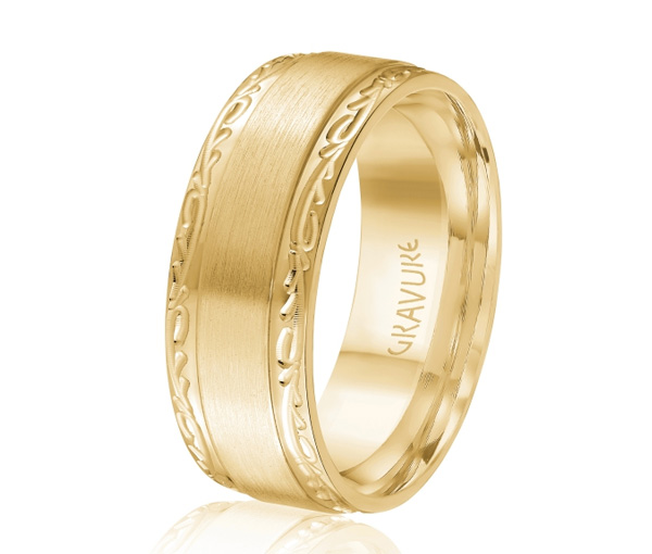 JONC EN OR OU EN PLATINE AVEC MOTIF GRAVURE BRANCHE ET SATINÉ AU CENTRE - ML GH1512Y810 - MALO 