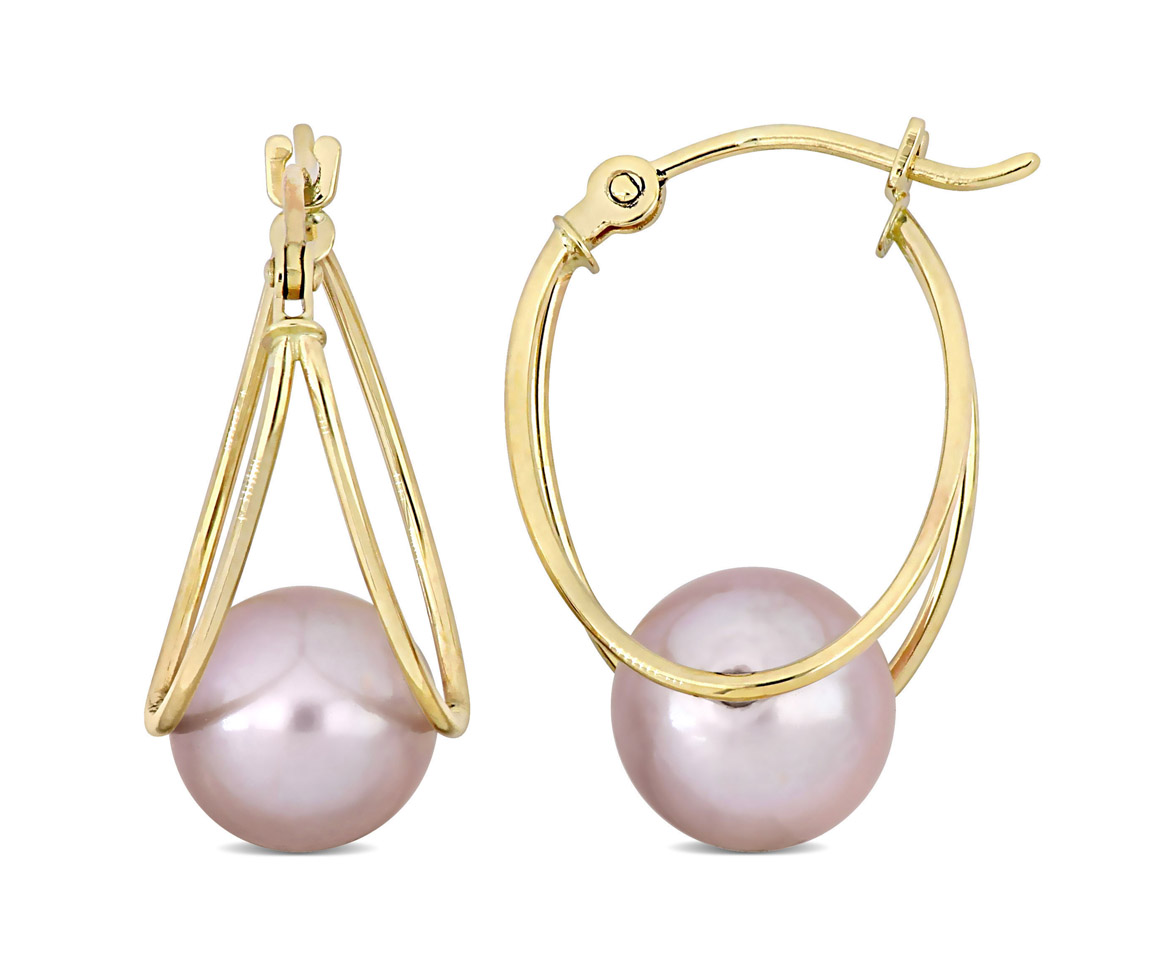 BOUCLES ANNEAUX DOUBLES EN OR SERTIES DE PERLE DE CULTURE - DM EWKT1680P - PERLE D'IMPORTATION
