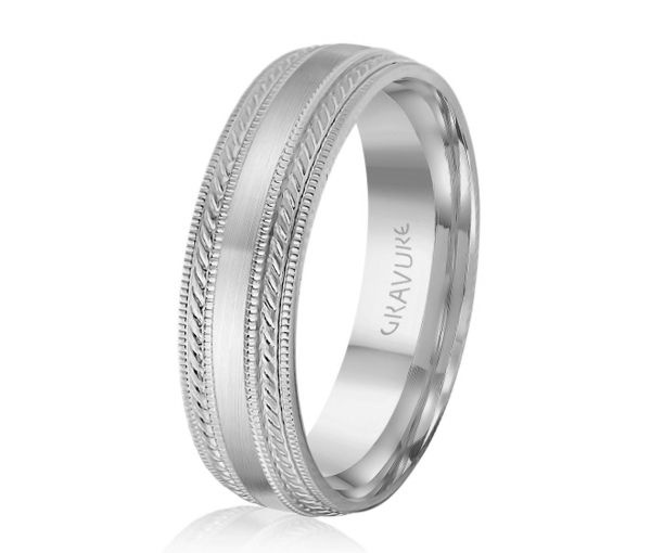 JONC EN OR OU EN PLATINE SATINÉ AU CENTRE ET MOTIF CORDE ET MILGRAIN SUR LES CÔTÉS - ML GH1212W18 - MALO 