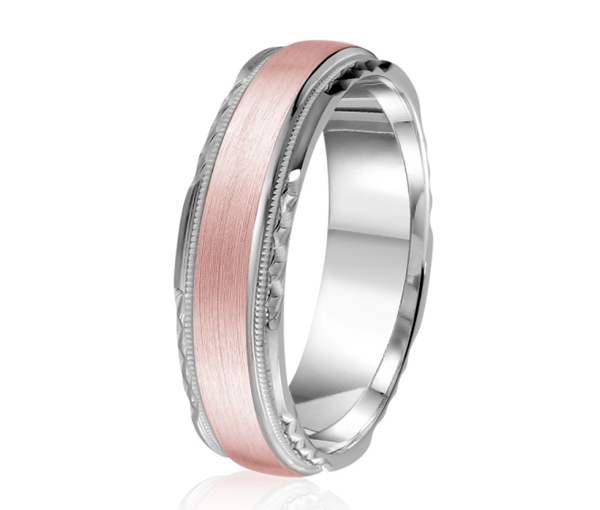 JONC EN OR OU EN PLATINE AVEC FINI SATINÉ AVEC MOTIF MILGRAIN ET TAILLE DIAMANT SUR LES CÔTÉS - ML GH1265WP14 - MALO 