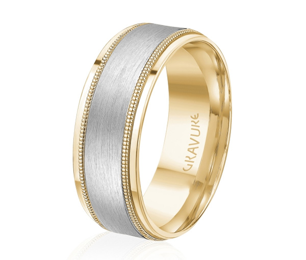 JONC EN OR OU EN PLATINE AVEC MOTIF MILGRAIN, SATINÉ AU CENTRE - ML GH1373YW10 - MALO 