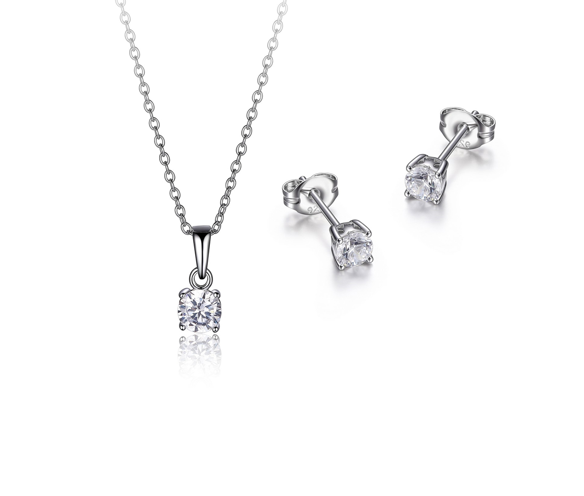 ENSEMBLE PENDENTIF/BOUCLES EN ARGENT RHODIÉ SERTIS DE CUBIQUES ZIRCONIAS - PJ R9SET00277 - REIGN