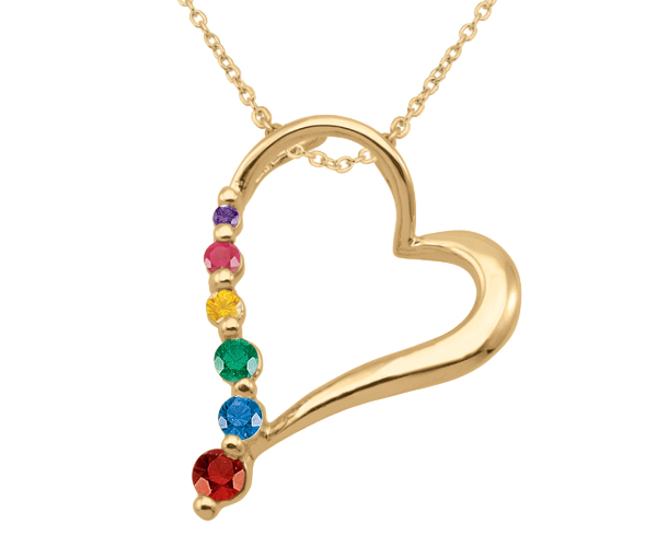 PENDENTIF FAMILIAL COEUR EN ARGENT OU EN OR SERTI DE PIERRES SYNTHÉTIQUE OU VÉRITABLES - PG 30026Y14 - PERSONALIZED GEM