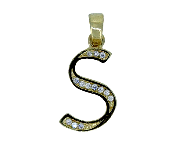 PENDENTIF INITIAL EN OR JAUNE SERTI DE CUBIQUES ZIRCONIAS - MB INITI SY - BIJOUX D'IMPORTATION