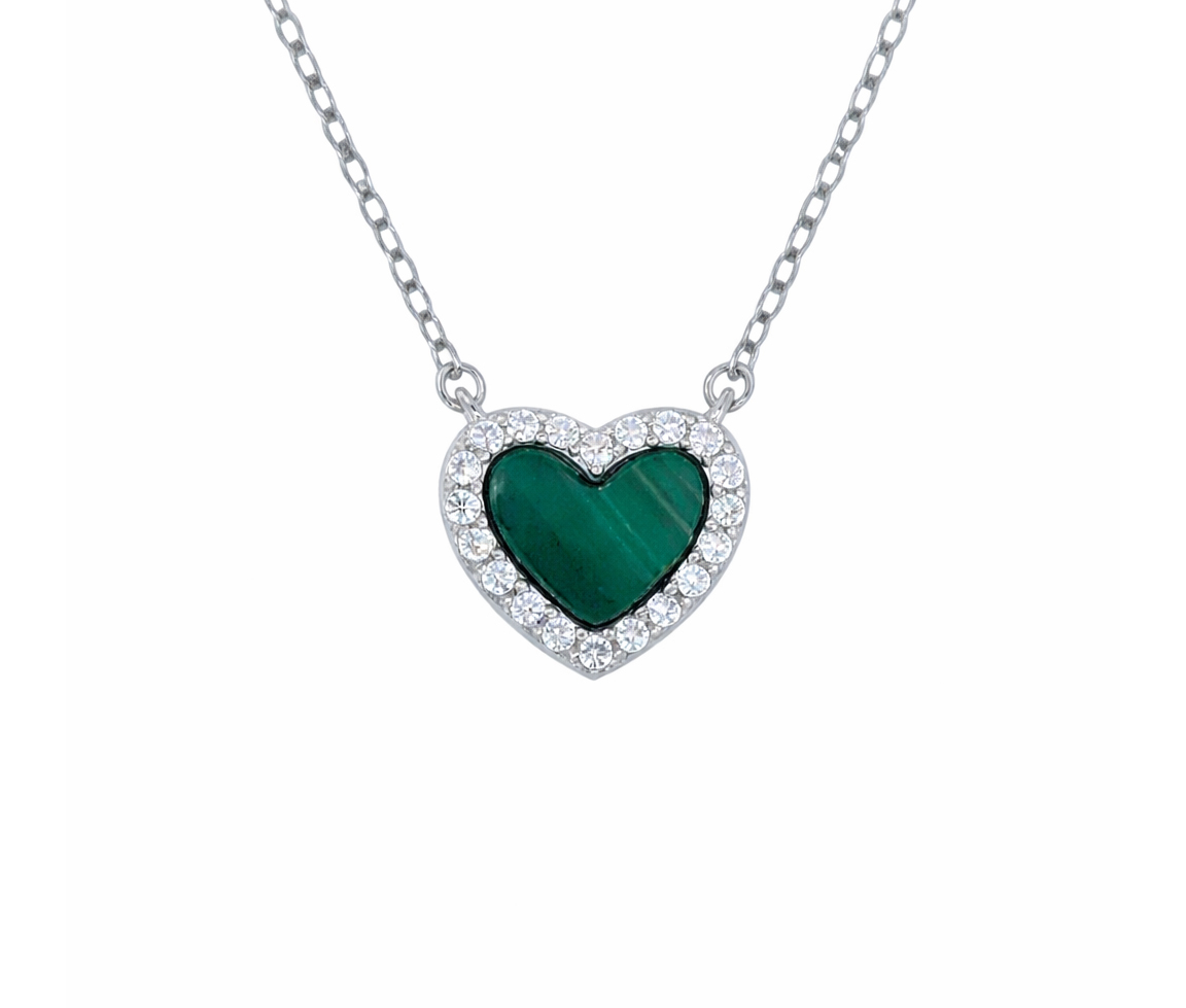 COLLIER COEUR MALACHITE OU NACRE - MA COEUR03M - BIJOUX D'IMPORTATION