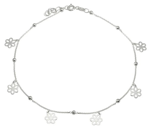 CHAINE DE CHEVILLE EN ARGENT RHODIÉ OU ARGENT/PVD OR AVEC FLEURS - SP DIA00004RH - BIJOUX D'IMPORTATION