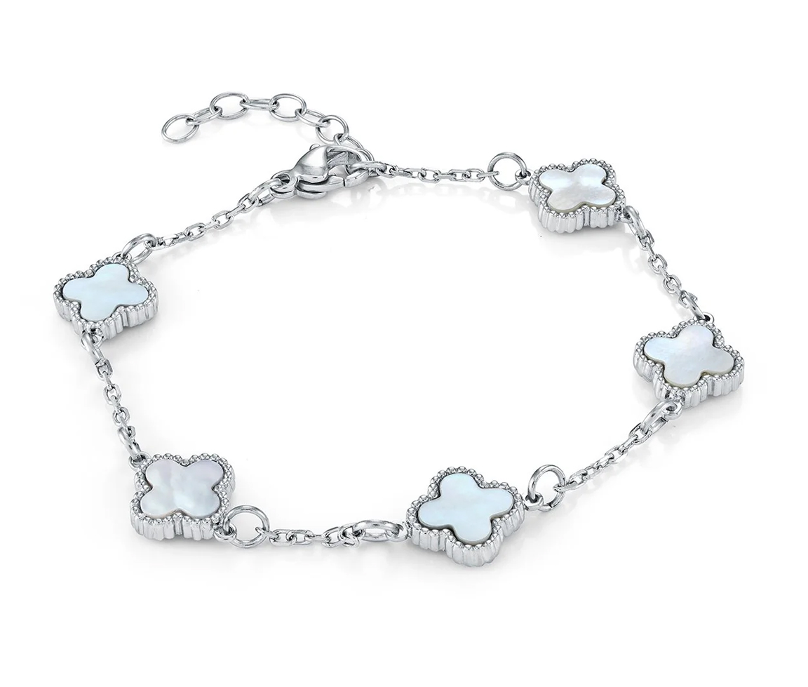 BRACELET TRÈFLES AVEC NACRE BLANCHE - IG SWB309 - MINI-VÉLORIA