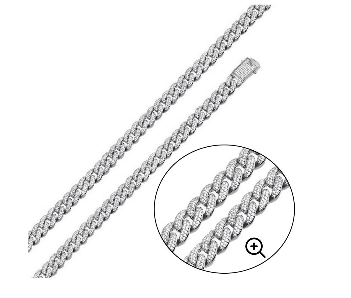 CHAINE EN ARGENT RHODIÉ SERTI DE CUBIQUES ZIRCONIAS - SP GMN00176 - BIJOUX D'IMPORTATION