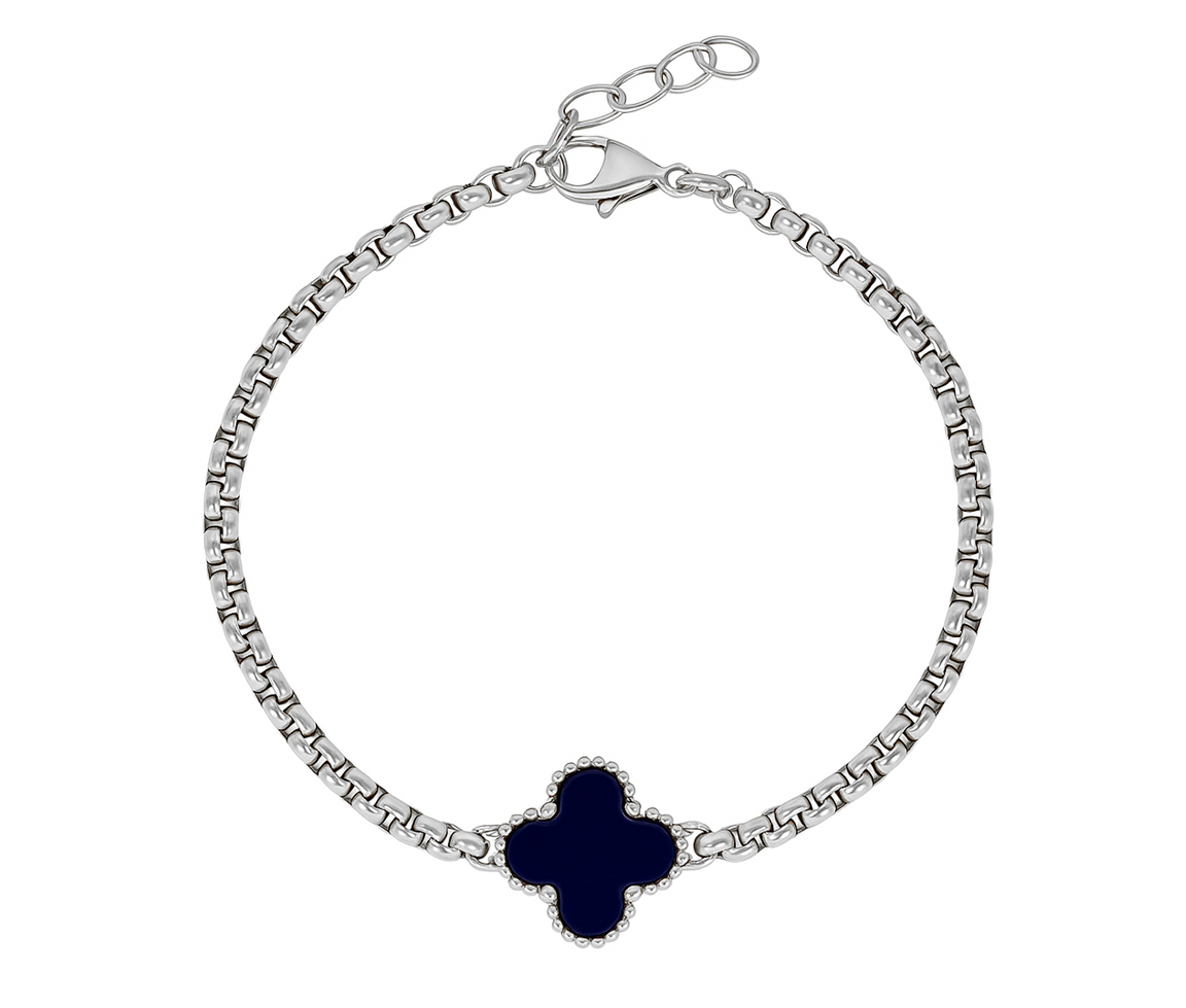 BRACELET EN ACIER OU ACIER/PVD OR SERTI D'UN TRÈFLE EN ONYX - IG SMB837 - ITALGEM